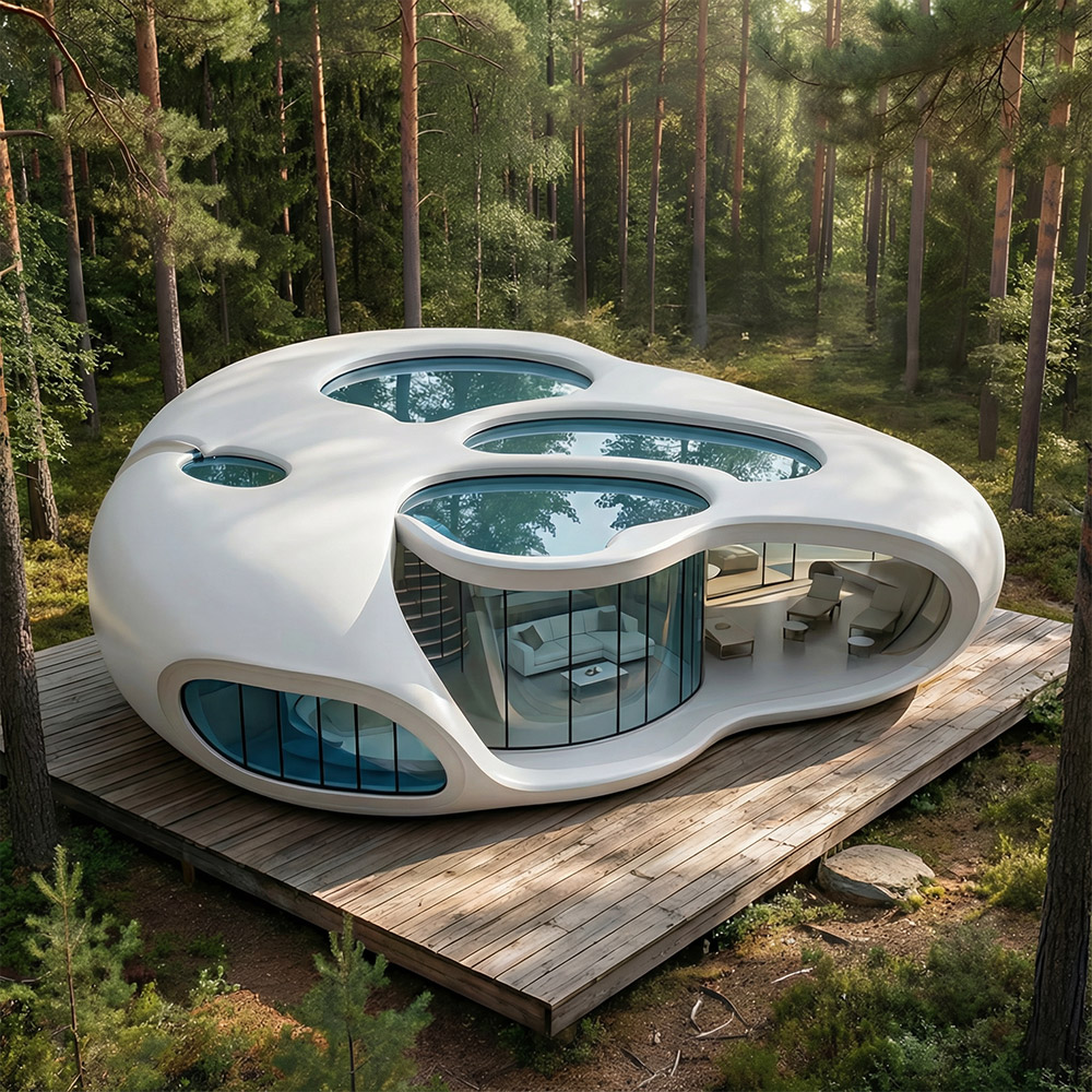 Jednowarstwowa, odpinana kapsuła Apple Cabin o nieregularnym kształcie