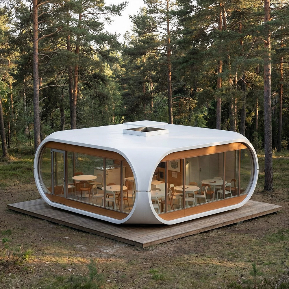 Jednowarstwowa, odpinana kapsuła Apple Cabin o nieregularnym kształcie